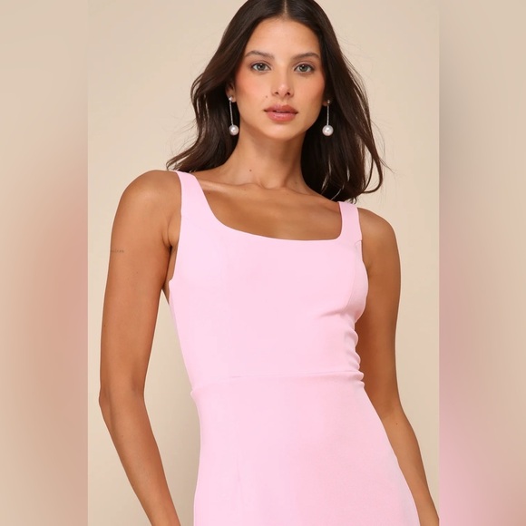 LULU’S Romantic Destiny Light Pink Square Neck Trumpet Maxi Dress - Picture 4 of 6